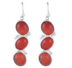 92.5 Sterling Silver Earring Red Jade Focal Stones Dangler Earring