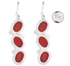 92.5 Sterling Silver Earring Red Jade Focal Stones Dangler Earring