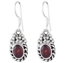 92.5  Sterling Silver Earrings  Semi-Precious Red Garnet Natural Stone Earrings