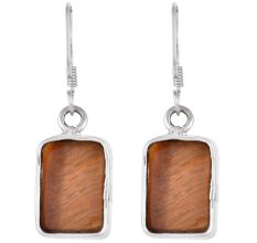 92.5  Sterling Silver Earrings Square Tigers Eye Natural Stone Earrings