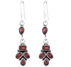 92.5 Sterling Silver Earrings  Red Garnet Natural Stones Earrings