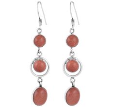 92.5 Sterling Silver Dangle Earrings Red Sandstone Three Stone  Earrings