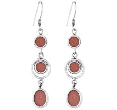 92.5 Sterling Silver Dangle Earrings Red Sandstone Three Stone  Earrings
