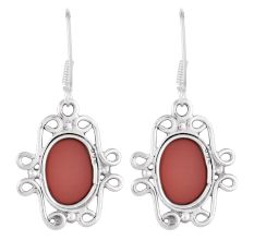 92.5 Sterling Silver Earring red Carnelian  Wire Hook Earrings