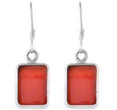 92.5  Sterling Silver Earrings Square Red Carnelian  Natural Stone Earrings