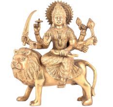 Brass Goddess Durga Statue Sitting On Tiger