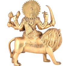 Brass Goddess Durga Statue Sitting On Tiger