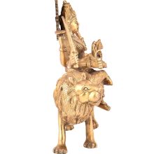 Brass Goddess Durga Statue Sitting On Tiger