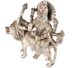 Brass Durga Statue Sherawali Mata With Silver Polish