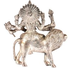 Brass Durga Statue Sherawali Mata With Silver Polish