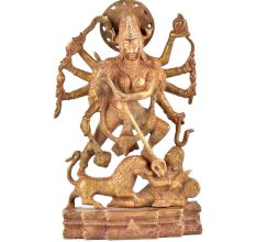 Brass Durga Statue Goddess Durga Slaying Demon Mahishasura