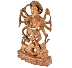 Brass Durga Statue Goddess Durga Slaying Demon Mahishasura