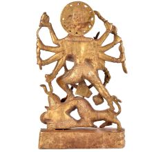 Brass Durga Statue Goddess Durga Slaying Demon Mahishasura