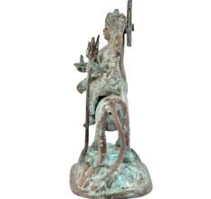 Brass Goddess Durga Statue Sitting On Tiger With Patina Finish