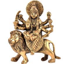 Brass Durga Statue Tranquil Durga Rides Her Fierce Vahana