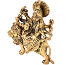 Brass Durga Statue Tranquil Durga Rides Her Fierce Vahana