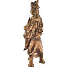Brass Durga Statue Seated on Her Vehicle Lion Hindu Worship Statue