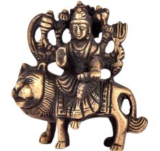 Brass Durga Statue Lord Bhagwati Seated On Lion Idol