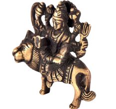 Brass Durga Statue Lord Bhagwati Seated On Lion Idol
