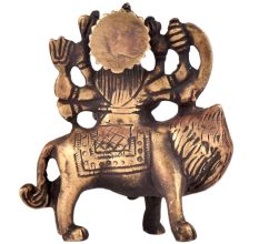 Brass Durga Statue Lord Bhagwati Seated On Lion Idol
