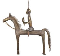 Brass Tribal Statue Of Warrior On Back Horse