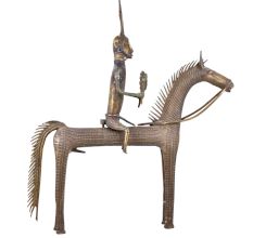 Brass Tribal Statue Of Warrior On Back Horse
