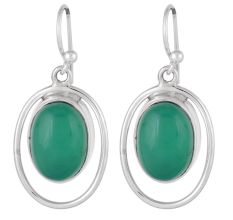 925 Sterling Silver Earrings Green Onyx Modern Design Earrings