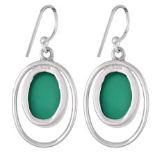 925 Sterling Silver Earrings Green Onyx Modern Design Earrings