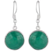 92.5 Sterling Silver Earrings Green Onyx Faceted Drop Earrings