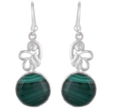 92.5 Sterling Silver Earrings Melachite Engraved Hook Earrings