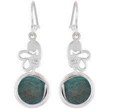 92.5 Sterling Silver Earrings Melachite Engraved Hook Earrings