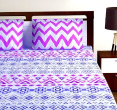 Bombay Dyeing Lavender Blue Abstract 120 TC Cotton Double 1 Bedsheet With 2 Pillow Covers