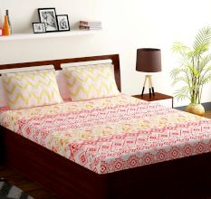 Bombay Dyeing Red Yellow Abstract 120 TC Cotton Double 1 Bedsheet With 2 Pillow Covers
