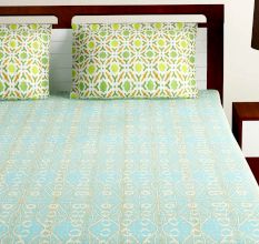 Bombay Dyeing Blue And Green Abstract 120 TC Cotton Double 1 Bedsheet With 2 Pillow Covers