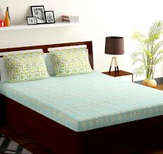 Bombay Dyeing Blue And Green Abstract 120 TC Cotton Double 1 Bedsheet With 2 Pillow Covers
