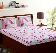 Bombay Dyeing Magenta And Peach Abstract 120 TC Cotton Double 1 Bedsheet With 2 Pillow Covers