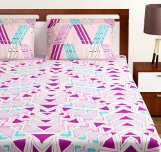 Bombay Dyeing Magenta And Peach Abstract 120 TC Cotton Double 1 Bedsheet With 2 Pillow Covers
