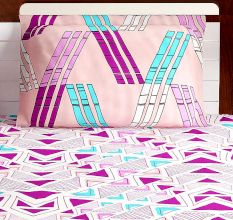 Bombay Dyeing Magenta And Peach Abstract 120 TC Cotton Double 1 Bedsheet With 2 Pillow Covers