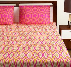 Bombay Dyeing  Pink And Orange Abstract 120 TC Cotton Double 1 Bedsheet With 2 Pillow Covers