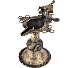 Handcrafted Ethnic Brass Oil Lamp Diya Deepak With StandÂ With Peacock Figurines