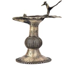 Handcrafted Ethnic Brass Oil Lamp Diya Deepak With StandÂ With Peacock Figurines