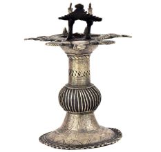 Handcrafted Ethnic Brass Oil Lamp Diya Deepak With StandÂ With Peacock Figurines