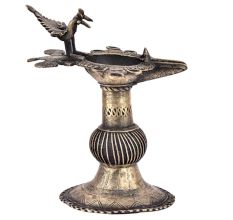 Handcrafted Ethnic Brass Oil Lamp Diya Deepak With StandÂ With Peacock Figurines