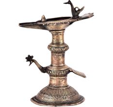 Traditional Brass Oil lamp Peacock Deepak Diya Stand Showpiece
