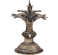 Handcrafted Ritual Brass Oil Lamp Diya StandÂ With Several  Peacock Figurines