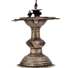 Handcrafted Ritual Brass Oil Lamp Diya StandÂ With Several  Peacock Figurines
