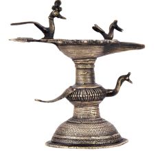 Handcrafted Ritual Brass Oil Lamp Diya StandÂ With Several  Peacock Figurines