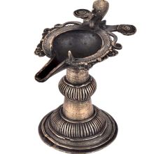 Handmade Brass Oil Lamp Tribal Craft Peacock Engraved Design