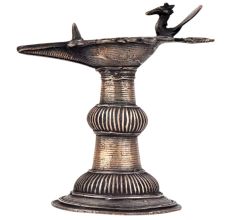 Handmade Brass Oil Lamp Tribal Craft Peacock Engraved Design