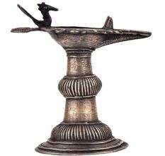 Handmade Brass Oil Lamp Tribal Craft Peacock Engraved Design